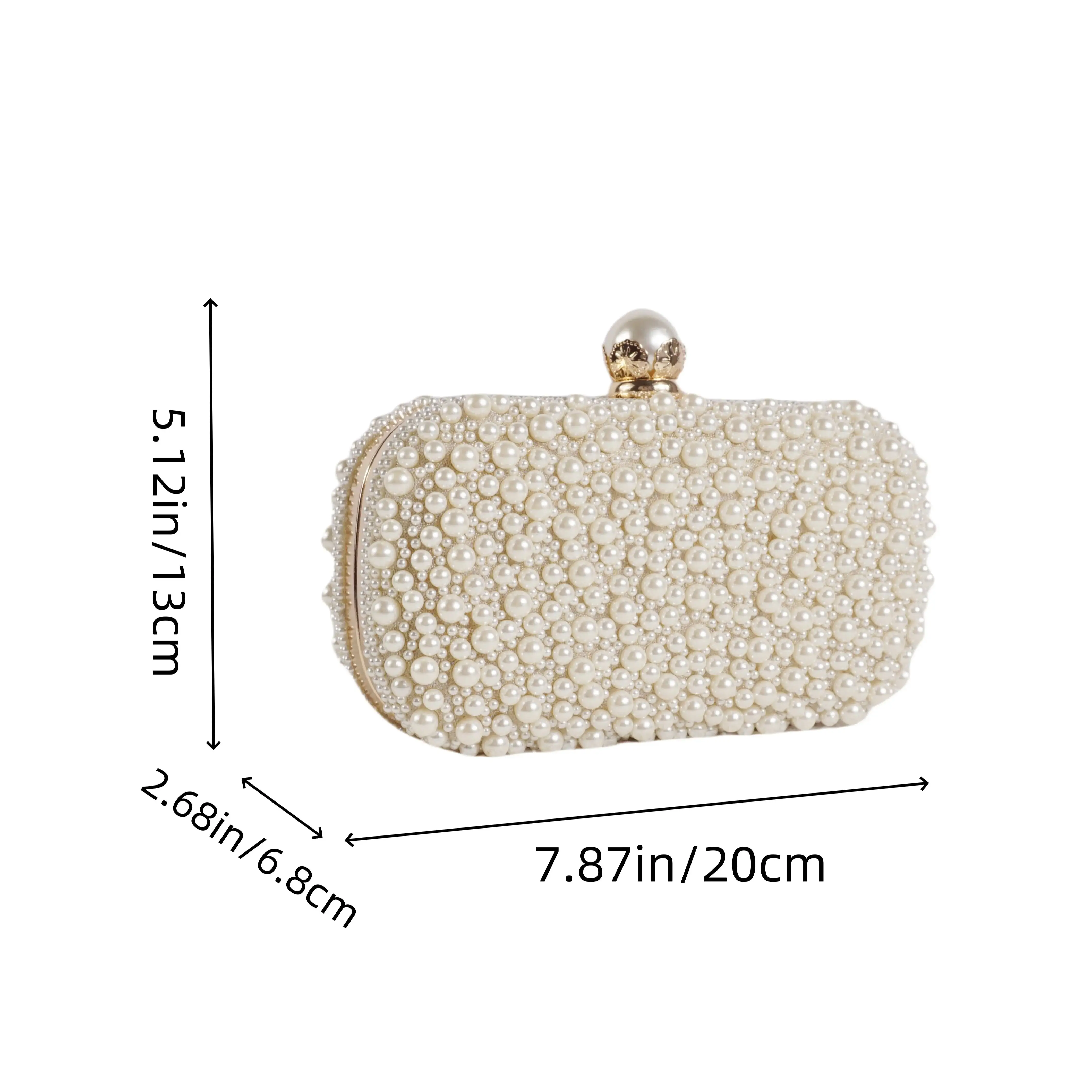Mini double-sided size pearl embroidered bead large pearl buckle, hand-held dinner bag, diagonal cross bag