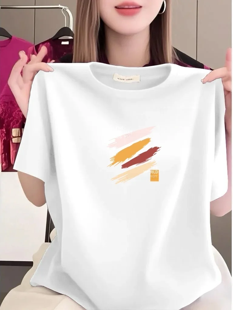 

Loose Fit Polyester Fiber round Neck Short Sleeve T-Shirt for Middle-Aged And Elderly Women Breathable Comfortable Print Design