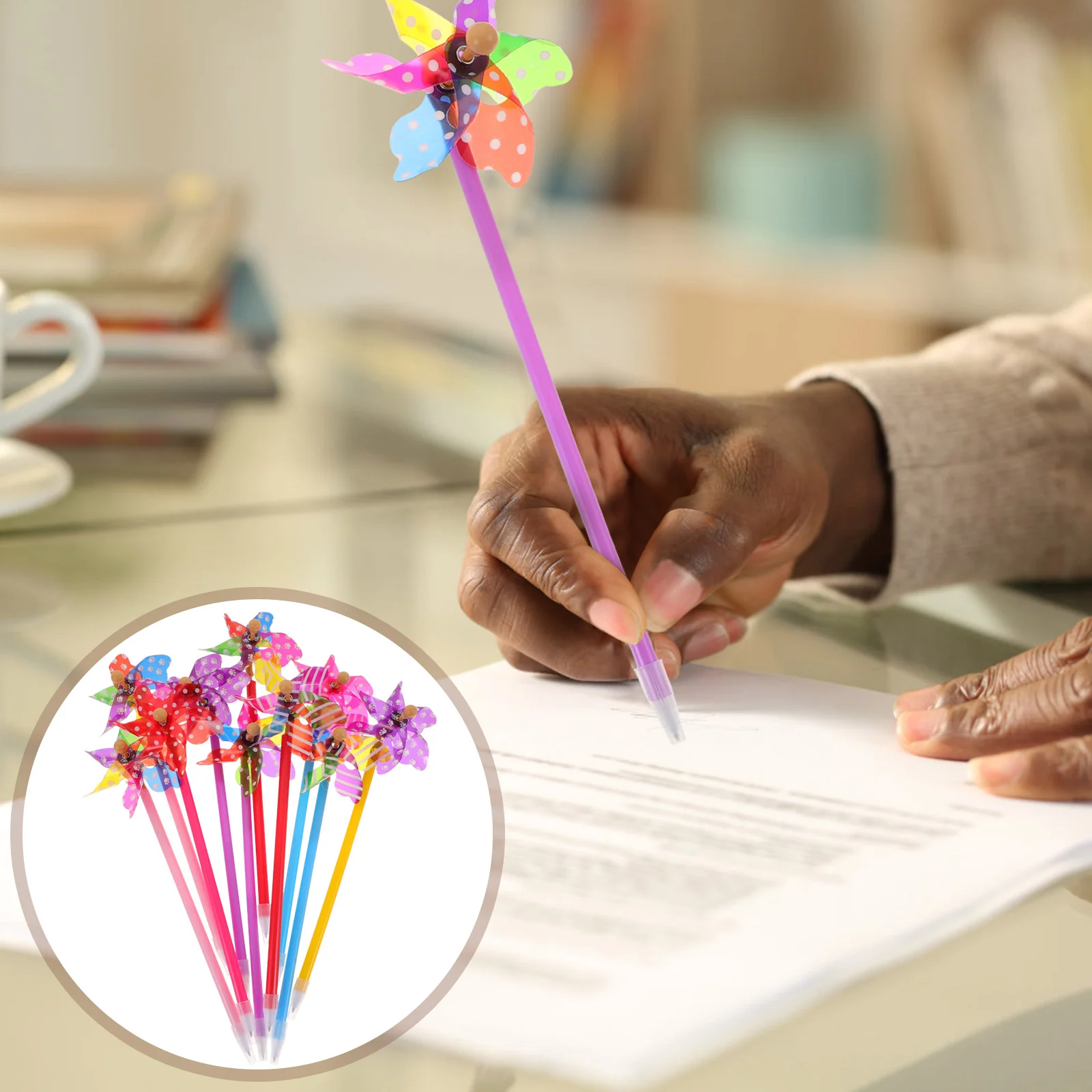 

10 Pcs Windmill Ballpoint Pen Black Portable Writing Cartoon Stationery Girl Student Pens Plastic Metal School Supplies