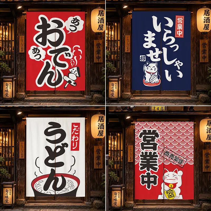 Japanese Printed Half Curtain Thickened Fabric Partition Privacy Screen Door Curtain for Kitchen Sushi Restaurant Lzakaya Decor