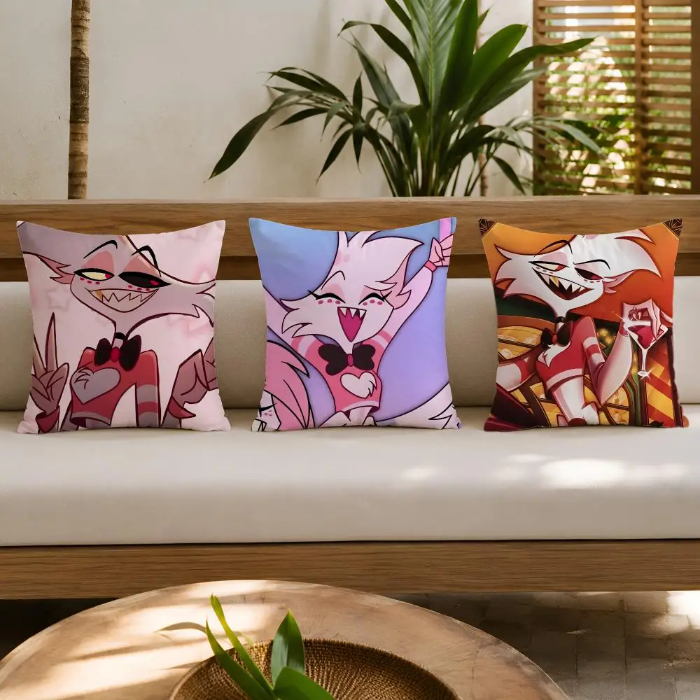 Anime H-hazbin H-hotel Angel Dust Cushion Cover Double-Sided Plush Sofa Pillow Covers Organic Breathable Invisible Zipper