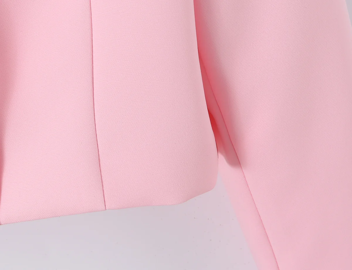 TFMLN 2026 Damen Rosa Kurzes Blazer-Set mit Revers, Zweireihigem Design, Anzugjacke, Pendler-Hose, Vielseitiges Elegantes Damen-Outfit – Detail 7