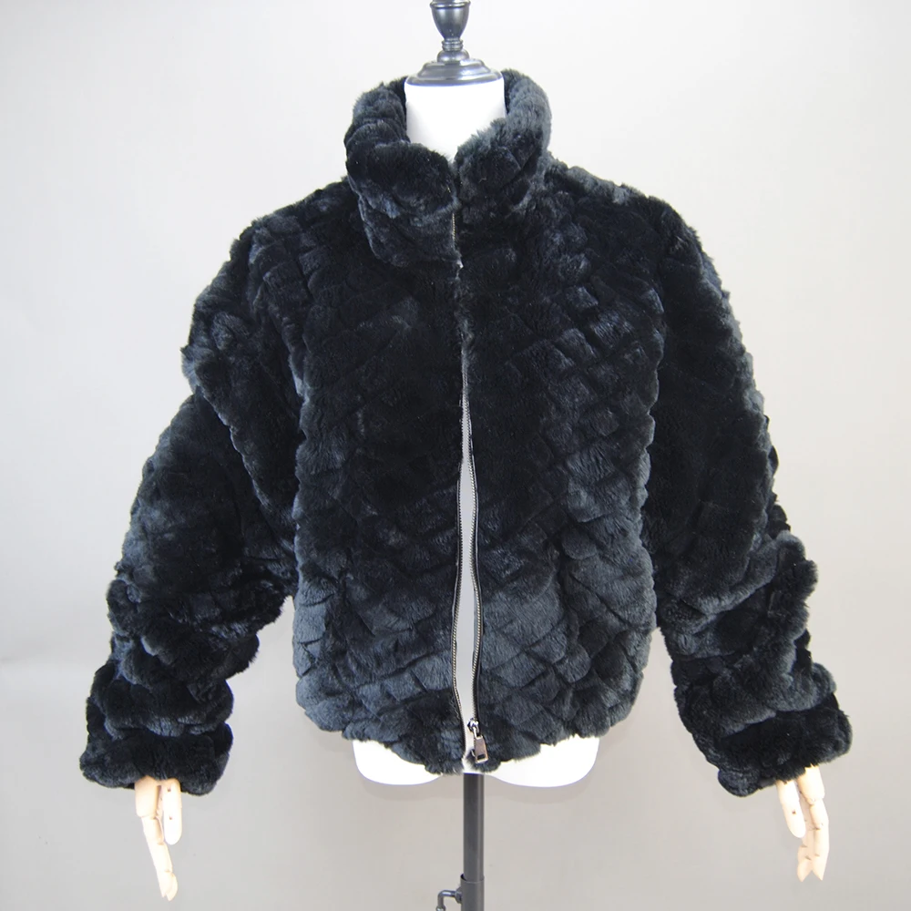 2025 Black Fashion Short Real Rex Rabbit Fur Jacket with Lapel Collar Woman Winter New Genuine Rex Rabbit Fur Coat Outwear