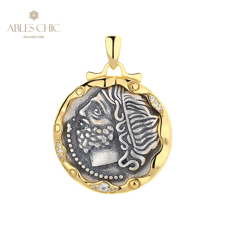 Ables Chic Poseidon Greek God of the Sea Silver Coins Charm Solid 925 Silver Roman Coin Pendant Only N1093