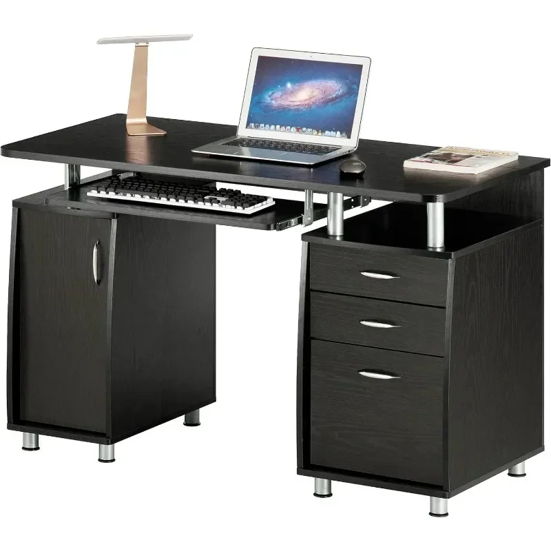 Ergonomic Computer Drawers and File Cabinets for Home Office Storage, Writing Desk Single Size, Easy To Assemble