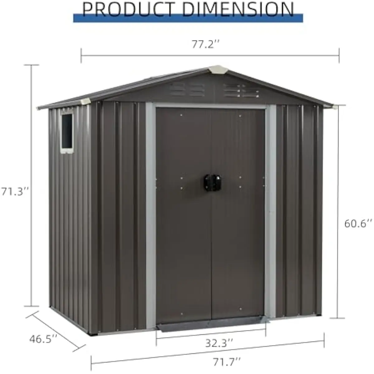6 FT x 4 FT Weatherproof Steel Garden Shed with Lockable Double Doors Ventilated Design Durable Metal Alloy Construction for Out