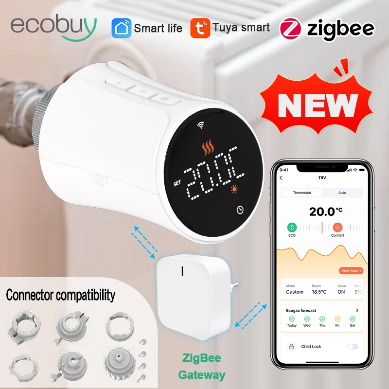 Tuya Smart Zigbee Thermostatic Radiator Valve Smart Radiator Valve Zigbee TRV Programmable APP Remote Temperature Controller