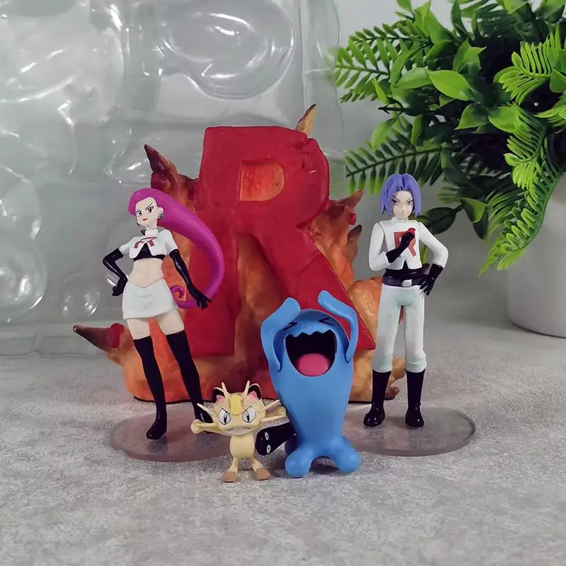 

Rocket Team Villain Organization Jessie James Meowth Pokemon Anime Figure Ornaments Model Statue Garage Kit Toys Kids Xmas Gifts