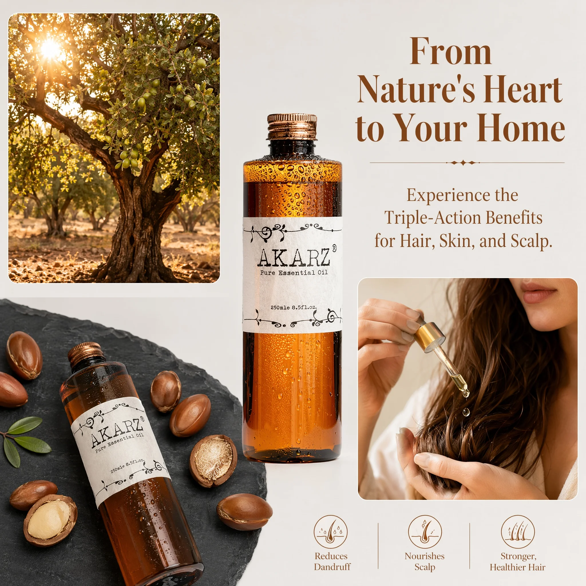 Premium AKARZ DIY Massage Argan Morocco Oil - Nourish & Repair Dry Hair, Reduce Dandruff - Get Healthy & Youthful Skin 500ml