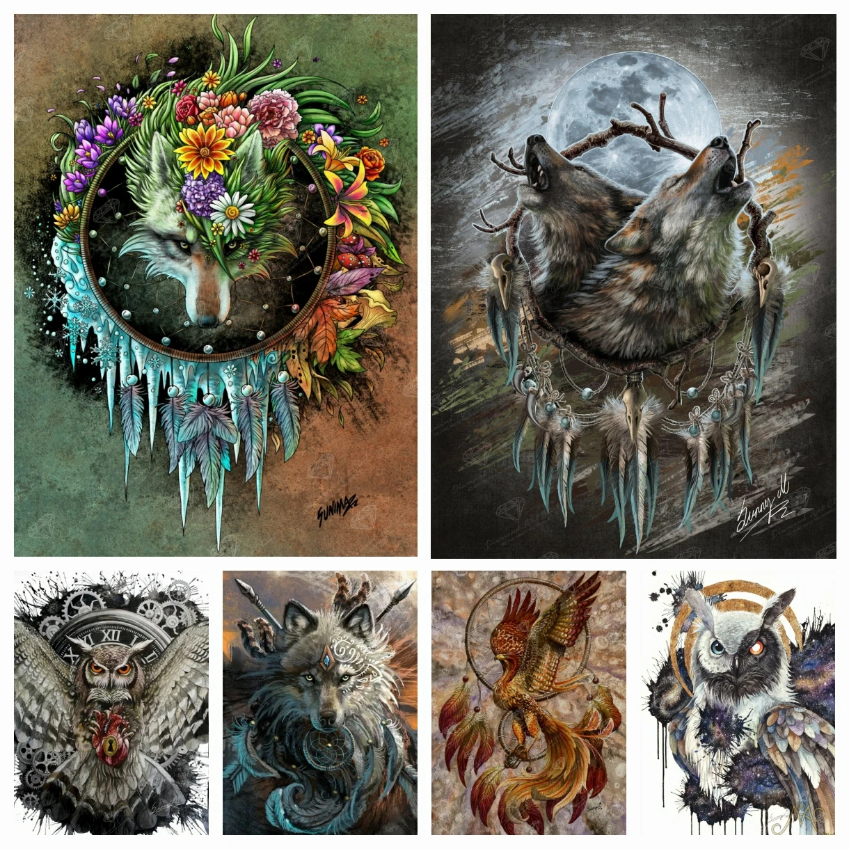 

Dream Catcher 5D DIY Diamond Painting Art Full Drill Mosaic Wolf Owl Animal Cross Stitch Kit Rhinestones Handicraft Home Decor