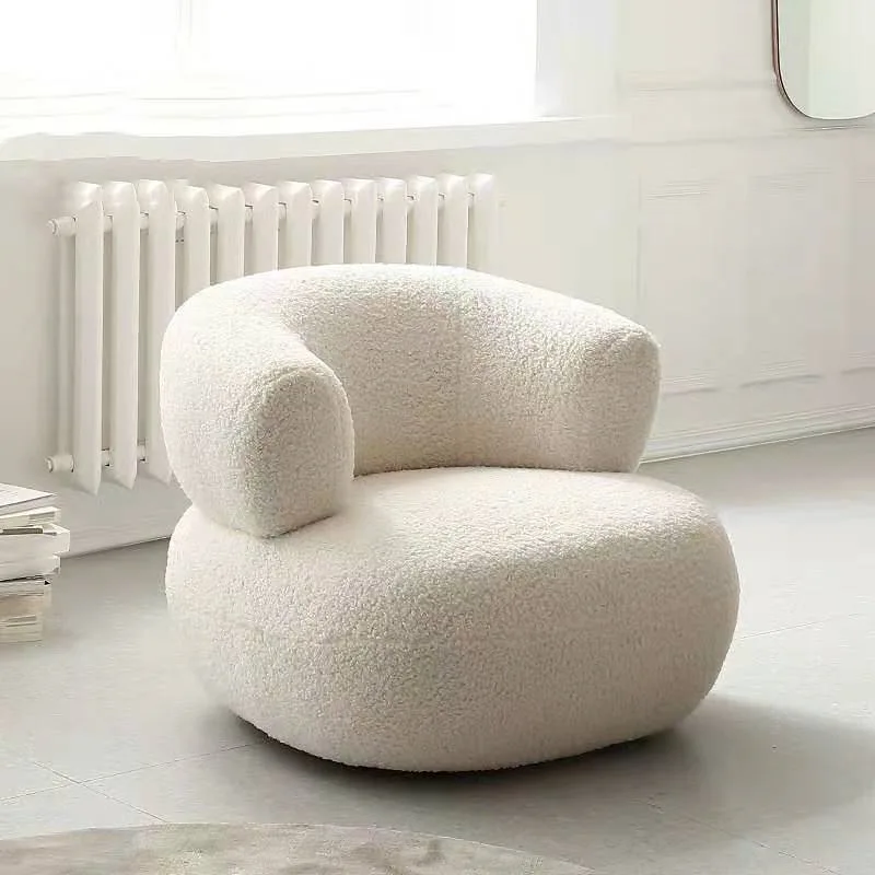 Sofá de terciopelo de cordero con luz blanca, sillón individual de lujo, sala de estar, ocio, minimalista, estilo nórdico, moderno, dormitorio