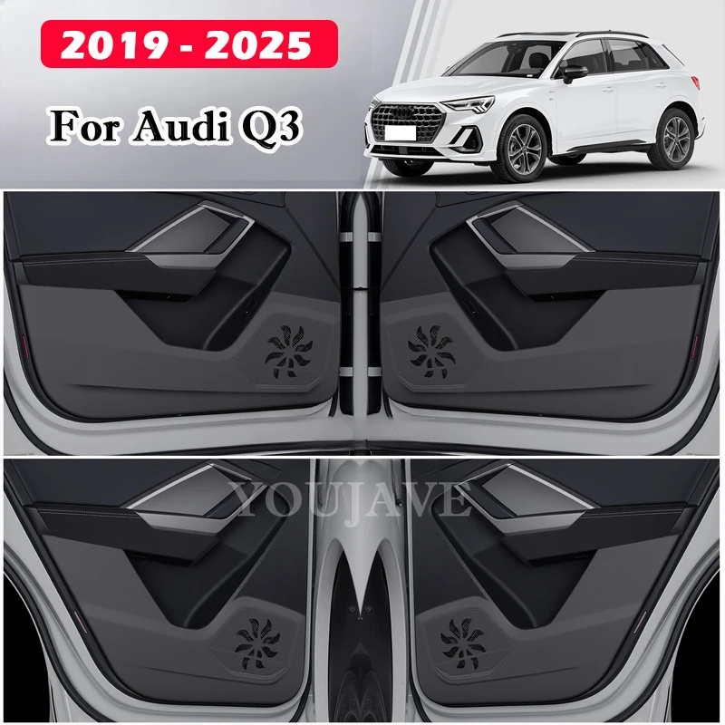 For Audi Q3 F3 8U 2011-2025 Car Door Kick Guard Mat PU Lychee Grain Leather Auto Door Edge Guard Anti-Scratch Door Panel Cover