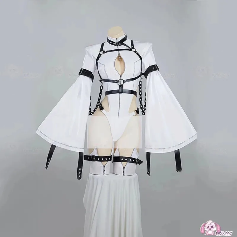 CyBattle Uniform Cosplay Costume PU Leather Big Sleeves Slim-Fit Jumpsuits Bunny Girl Outfit Halloween Role Play Wig Accessories