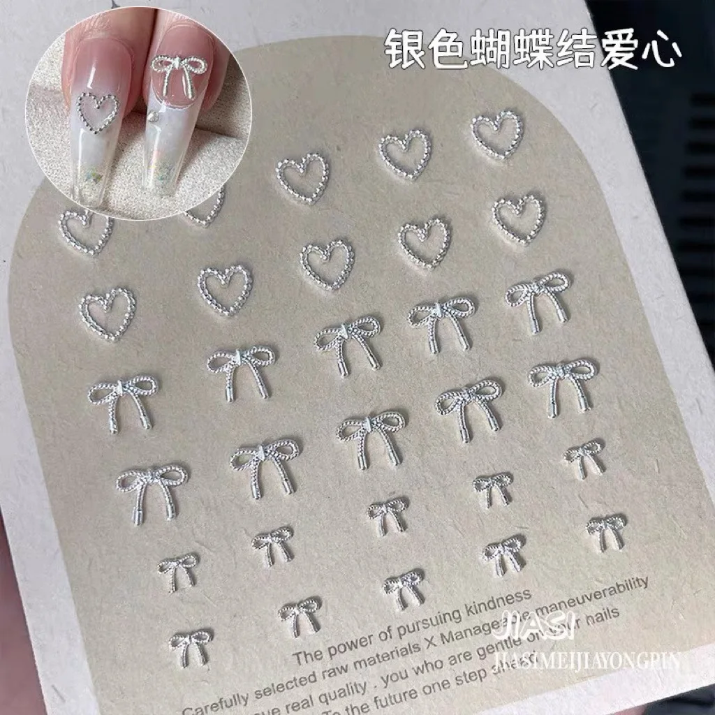 Sliver Bow Tie Nail Decorations Charms Metal Alloy Ribbon Love Nail Parts Korea Japanese Nail Art Accessories DIY Manicure Tools