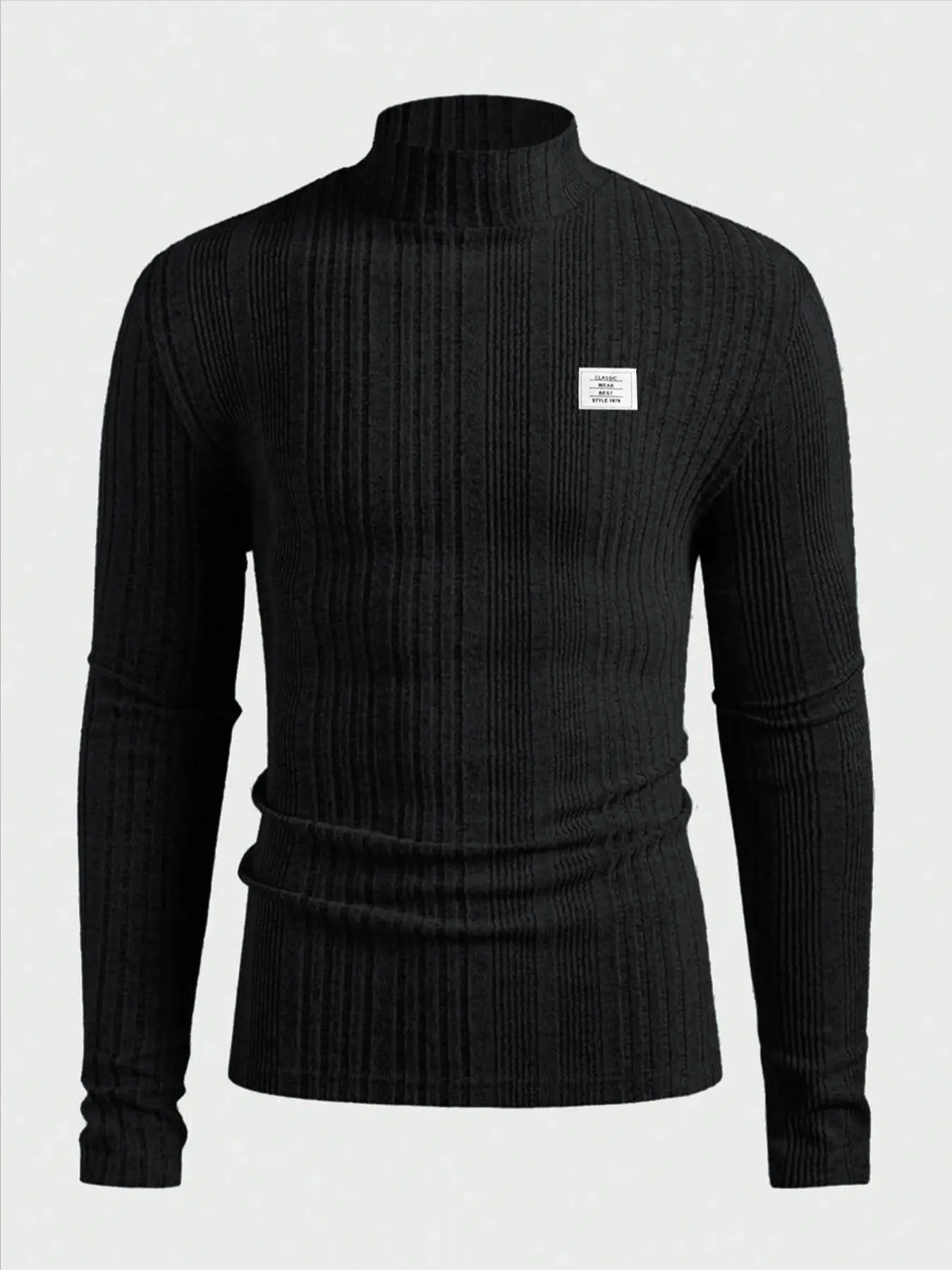 Herren Rollkragenpullover Einfarbig Gestreift Langarm Lässiger Schnitt T-Shirt für Herbst und Winter – Detail 16