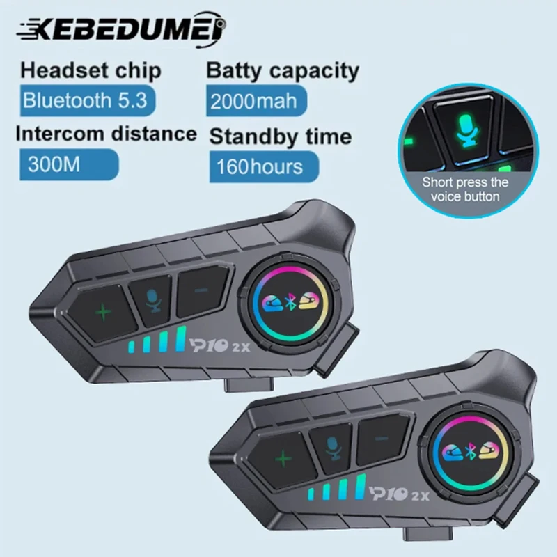 KEBIDUMEI-intercomunicador de motocicleta para 2 conductores, interfono impermeable para compartir música, 1/2x, 300M