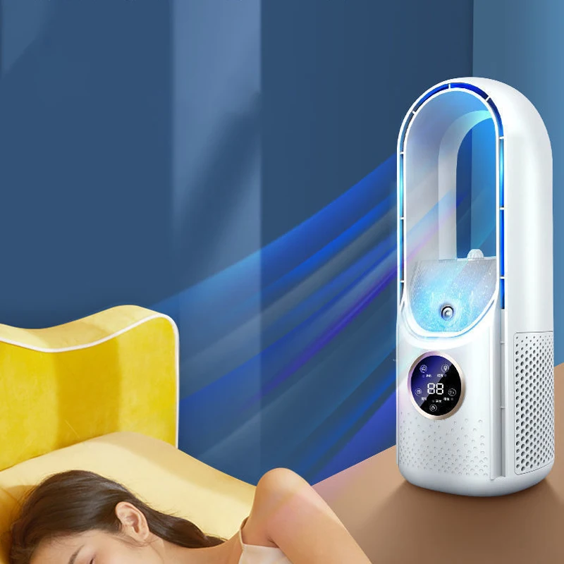 Raffreddatore d'aria ventilatore elettrico senza foglie aria fredda umidificazione atmosfera purificante Timer della luce velocità del vento a 6 velocità aria circolante