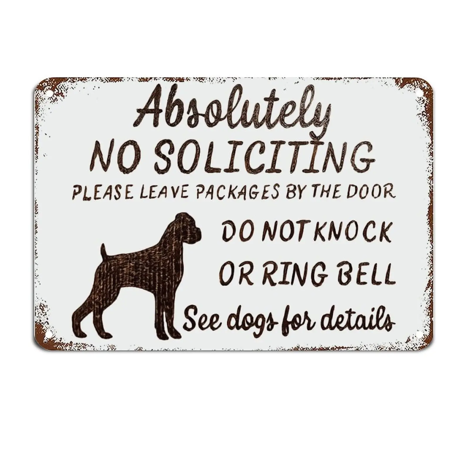 Boxer Dog Gifts No Soliciting Sign Beware of Dog Metal Sign Motivational Wall Art Rustic Wall Decorations for Living Room Kitche
