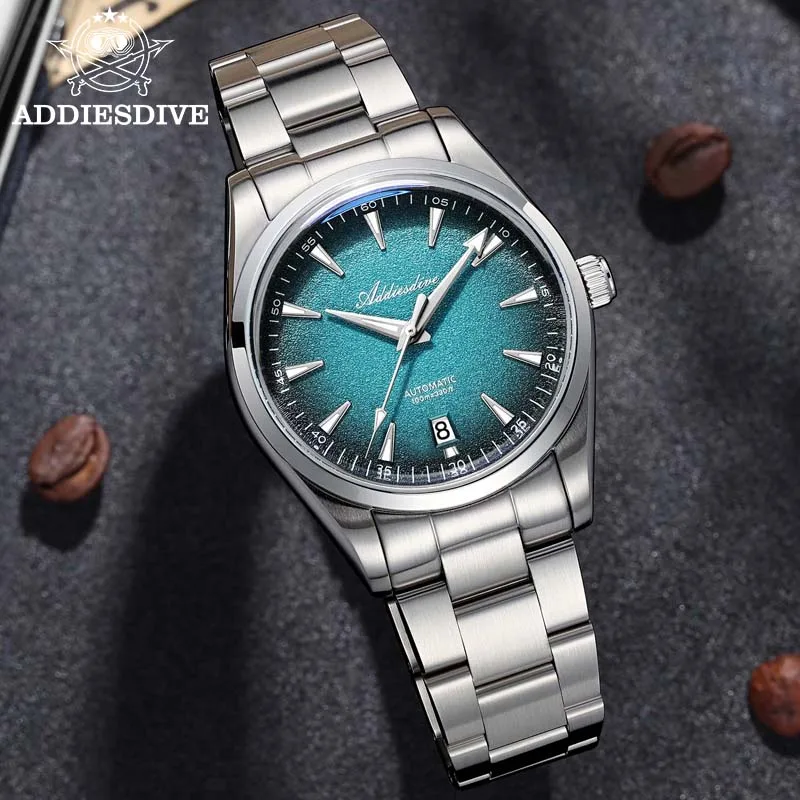 

ADDIESDIVE Luxury 39mm Men Automatic Watch Gradient BWG9 Super Luminous 100m Waterproof Watches Bubble Glass Steel Men‘s Watch