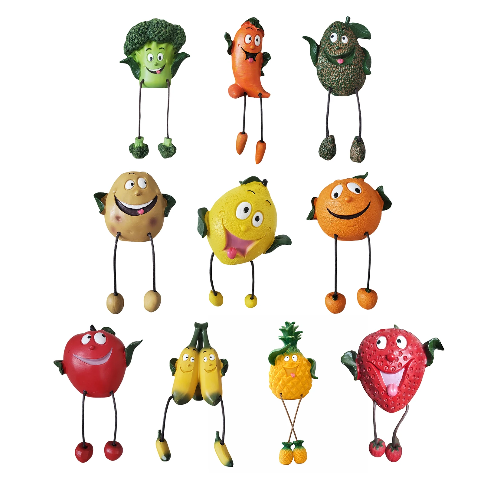 Fruit Resin Shelf Sitter Figurines with Flexible Dangling Legs Resin Hanging Edge Statues for Bookshelf Windowsill Tabletop