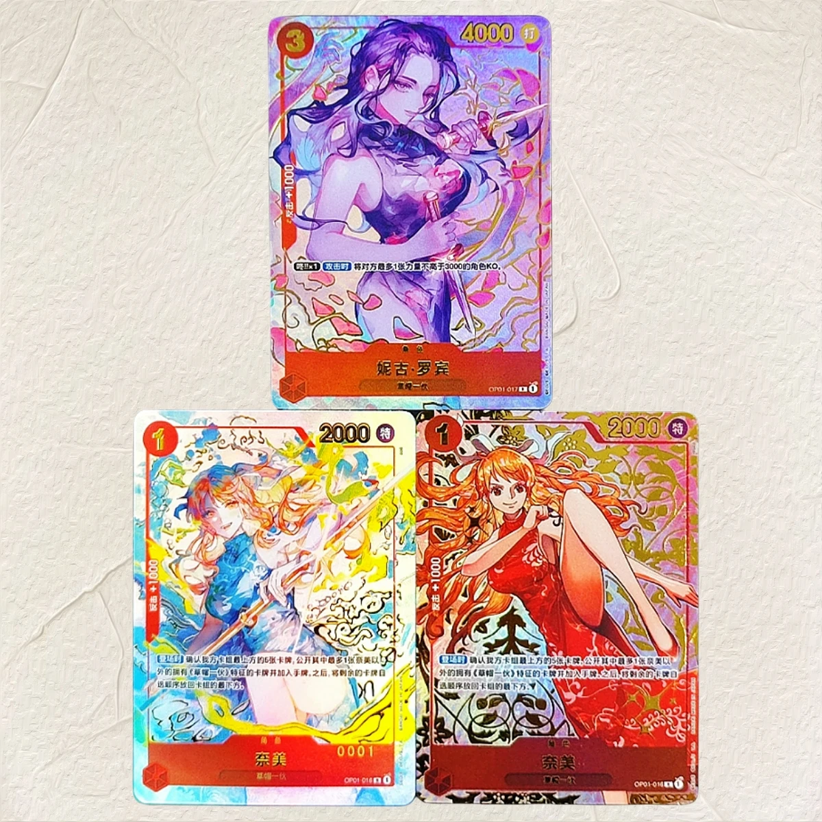 One Piece Nami Nico Robin 3-teiliges Set DIY Folien-Textur-Karten Chinesische Version Sammlerstück Premium Anime-Sammelkarten