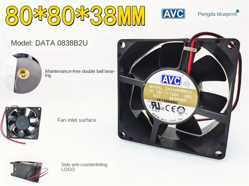 

Brand new AVC DATA0838B2U double ball bearing 12V high speed violent industrial 8038 8CM heat dissipation fan80*80*38MM