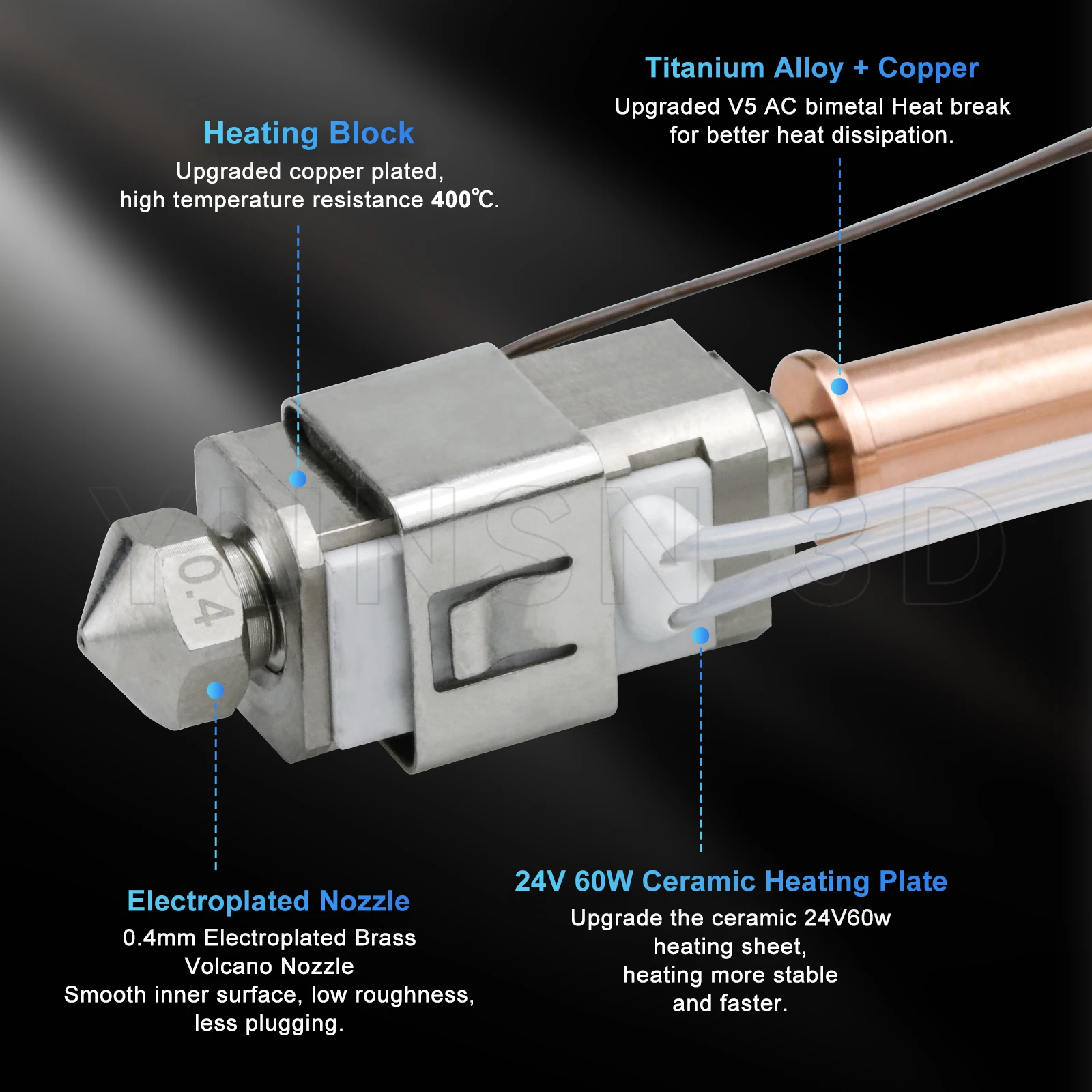 Upgrade für Anycubic Kobra 2 Hotend-Kit, Thermistor-Heizpatrone 0,4 mm Druck-Hot-End für Kobra2 Plus/Neo/Kobra2 3D-Drucker – Detail 3