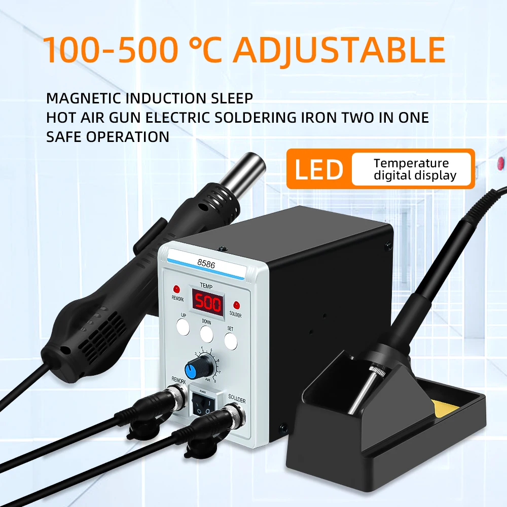 700 Watts Electric Hot Air Heat Gun for Desoldering 50 Watts Electronic Soldering Iron for Soldering 2-in-1 Reworking Station