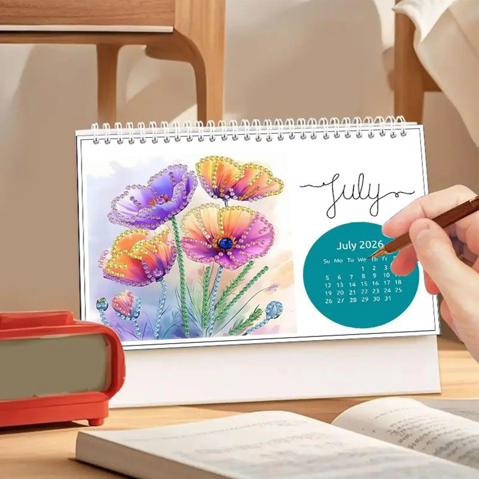 2026 Rhinestone Art Calendar 12-Month Planning Tool Desktop Calendar For Adults Teens Craft Lovers Beginners Artists Teachers