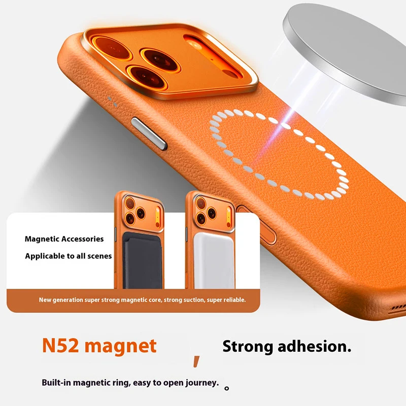 حافظة جلدية ذكية من جلد البولي يوريثان بزر AI لهاتف iPhone 17 Pro max، غطاء معدني رفيع للغاية بلون أساسي للشحن المغناطيسي #3