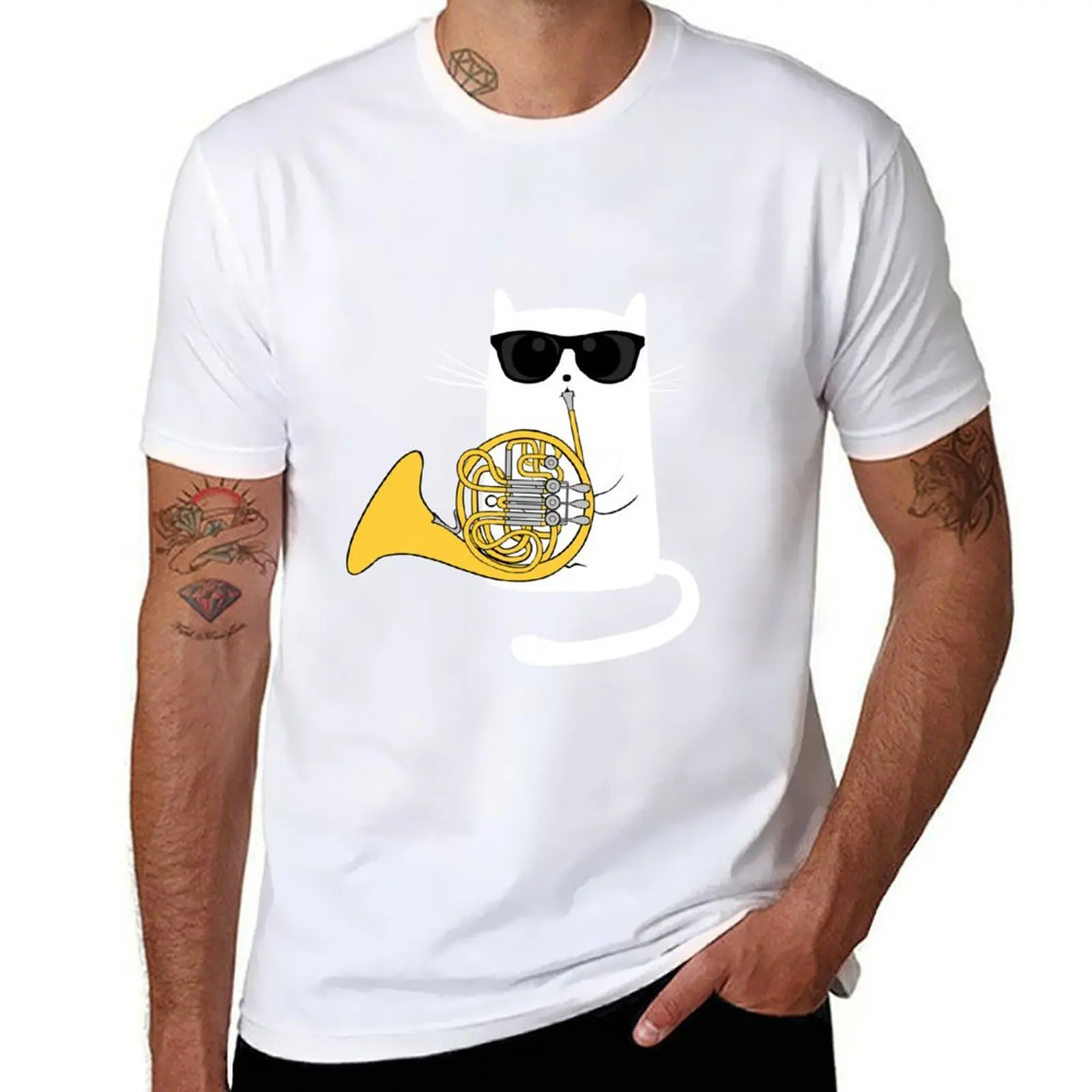 

Jazz Cat Playing French Horn - Cool Smooth T-Shirt printed t shirts for man anime tshirt T-Shirt