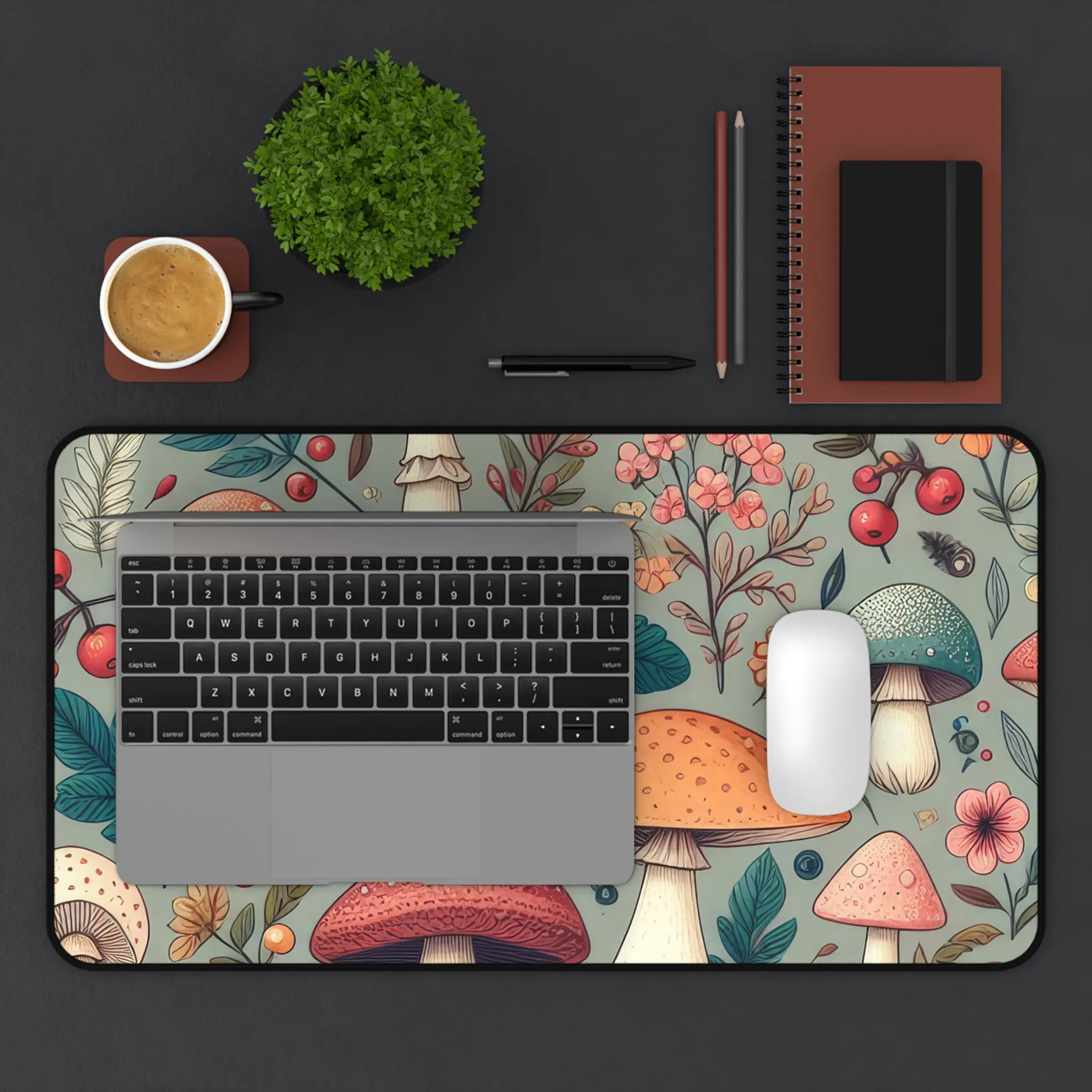 버섯과 꽃무늬 마우스 패드, 기발한 미적 책상 보호대, Cottagecore 데스크 매트, 미적 마우스 패드, 대형 데스크 매트
