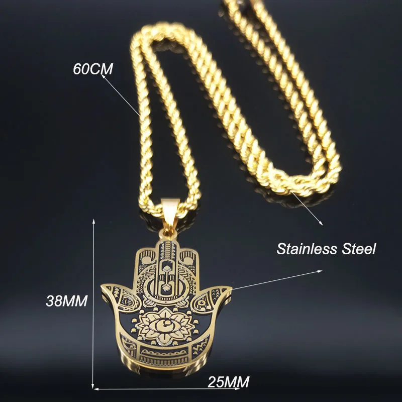 2024 Fashion Hamsa Hand Stainless Steel Chain Necklace for Men Gold Color Necklaces Pendants Jewerly colgante hombre N932S02