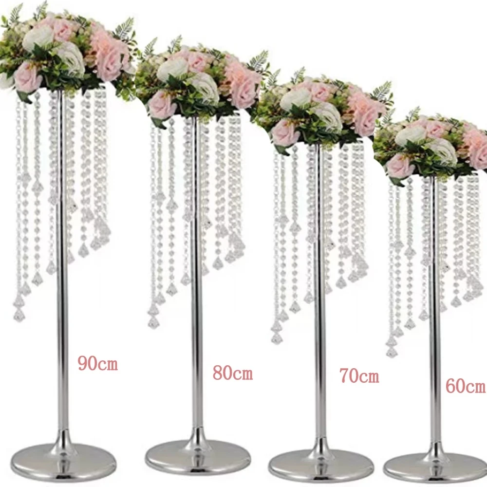 6 Pcs/lot Crystal Gold Vase for Wedding Centerpiece, Table Decorations, Metal Flower Holder, Stand for Road, 6 PCs