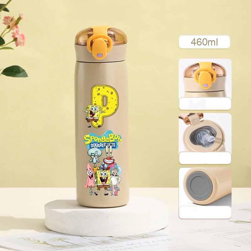 Bouteille d'eau thermos portable de grande capacité de 460 ml avec initiales de dessin animé Bob l'éponge pour l'extérieur