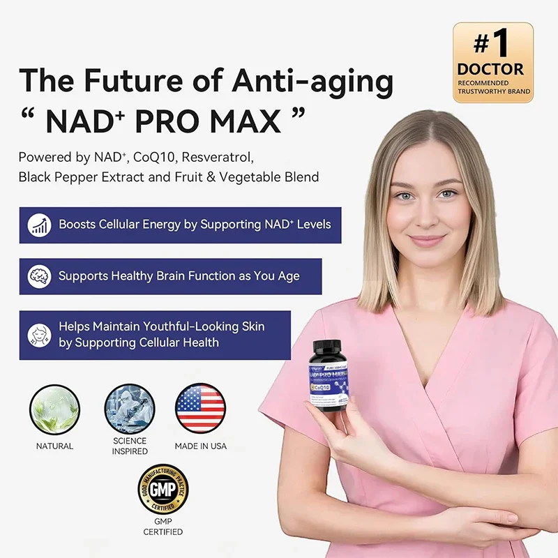 NAD+supplement, Containing Resveratrol and Coenzyme Q10, Promotes Cell Regeneration and Anti-aging, 60 Capsules