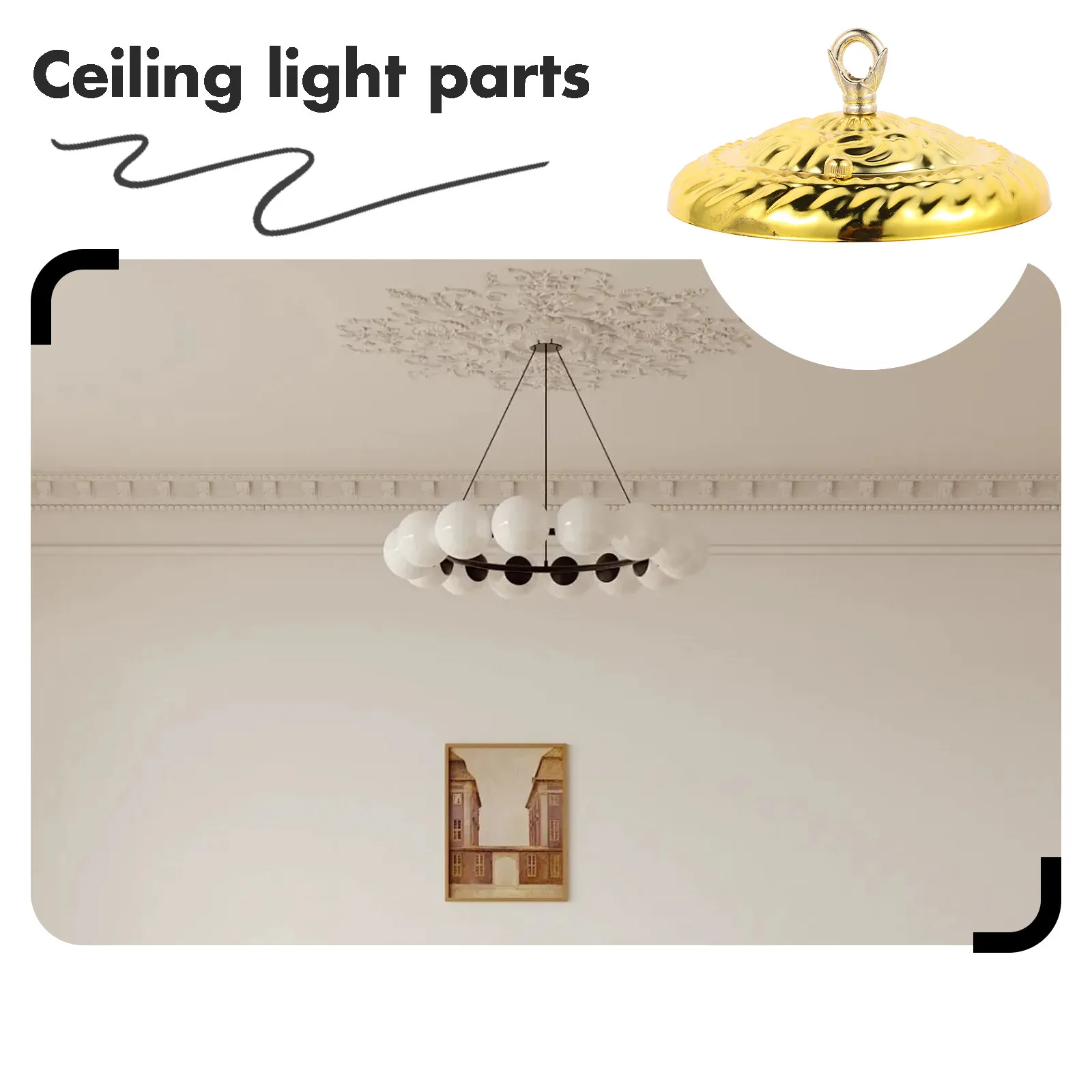 Heavy Duty Hook Eye Ceiling Canopy Plate Lighting Accessories for Hanging Lamp with Embossed Design Straight Edge Pendant