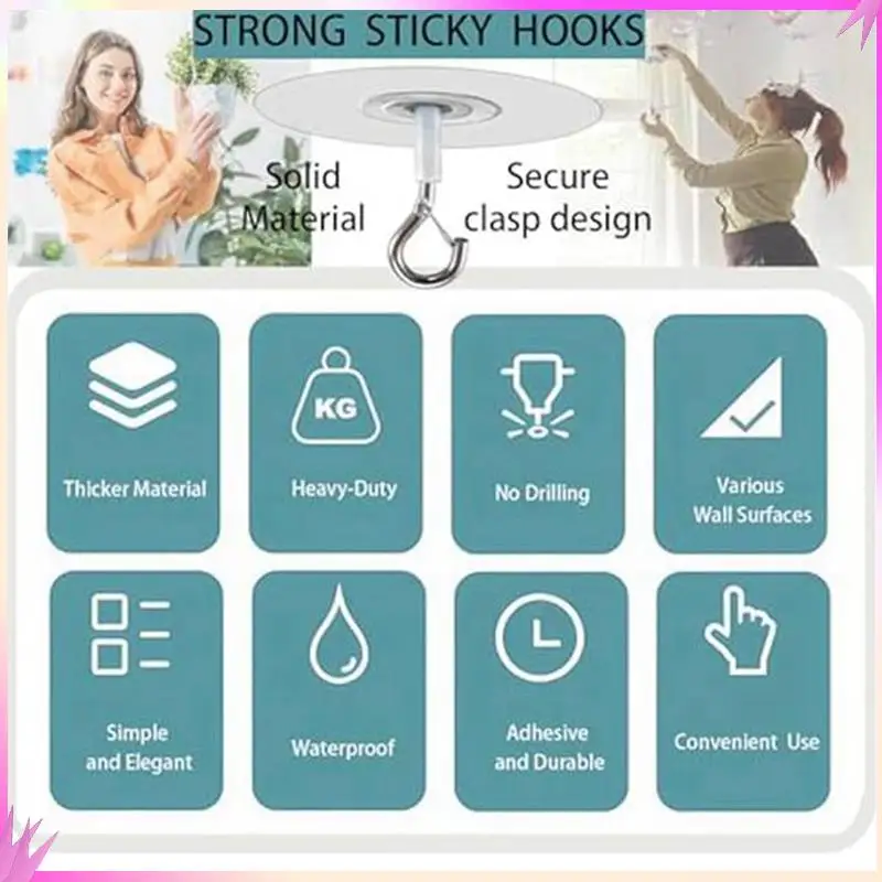 

B50C 12Pcs Self Adhesive Ceiling Hooks No Drilling Ceiling Hooks For Hanging Small Plants Wind Chimes