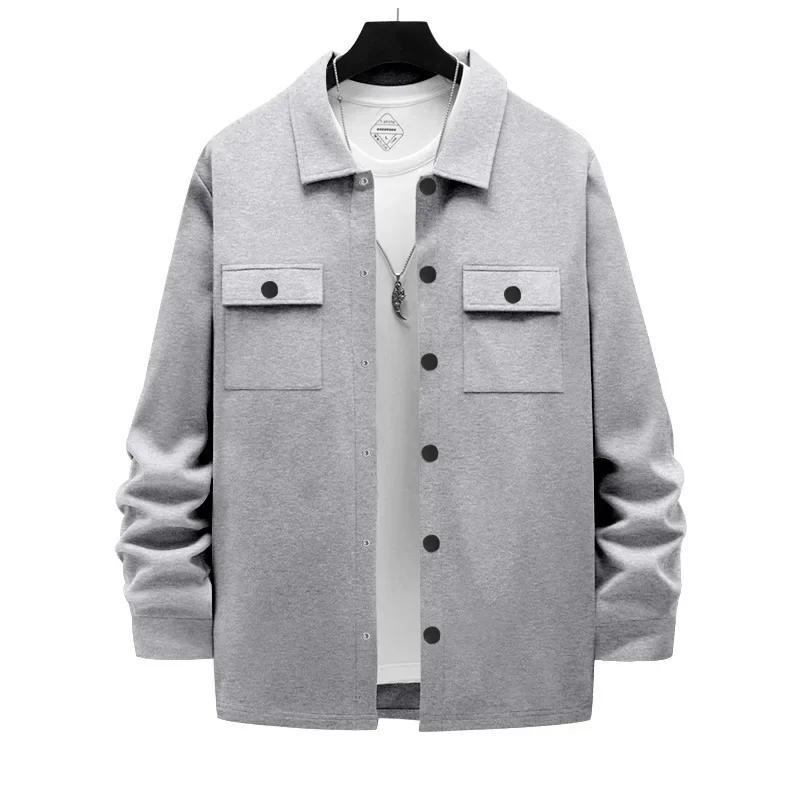 2026 Men's Lapel Work Jacket Double Pockets Casual Solid Color Long Sleeve Button Coat Autumn Winter Outdoor Male Outerwear