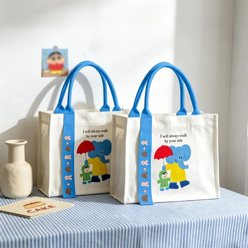 Cute Cartoon Canvas Bag For Women Large Capacity Commute Snack Mommy Basket Hand Tote Bag