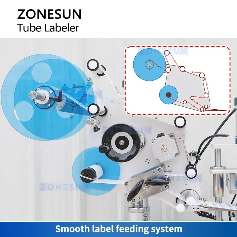 ZONESUN Mesin Pelabel Tabung untuk Lip Balm, Mesin Pelabel Semprot Kabut, Alat Pemasang Stiker Pembungkus ZS-TB801D