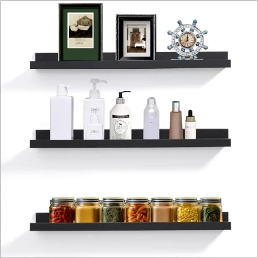 

Навесные полки-карнизы для картин, набор из 3 штук, 24-дюймовые полки с бортиком, длинные большие полки для детской комнаты, книжные полки для хранения, W