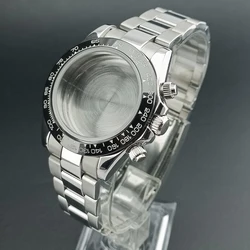 39.3mm caseSilver Men's Watch Steel Case FIT VK63 Movement Case Watch Accessories Watch Parts fits for 20mm Strap Watch Box