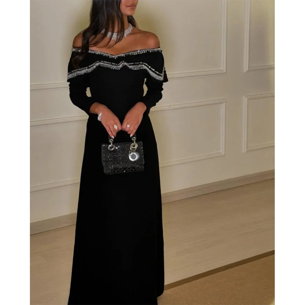 Elegante longo fora do ombro contas vestidos de noite para mulheres até o chão a linha baile formal casamento convidado eventos especiais