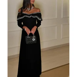 Elegant Long Off The Shoulder Beads Evening Dresses for Women Floor-Length A-Line Prom Formal Wedding Guest Special Events