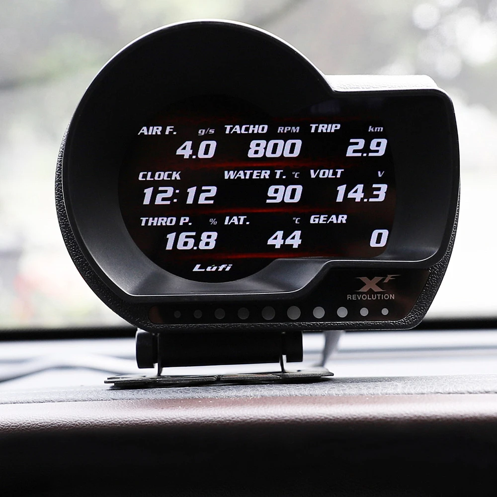 LUFI XF OBD2 digital turbo boost oil pressure temperature gauge for car Afr RPM Speed Fuel level EXT Oil Meter English Version