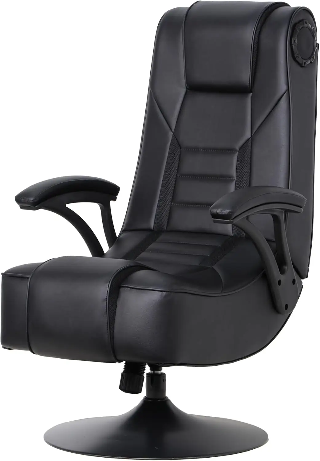 

Lounging Video Gaming Pedestal Chair with Armrests, Built-In Audio via Wireless Bluetooth, Foldable, Vegan Leather