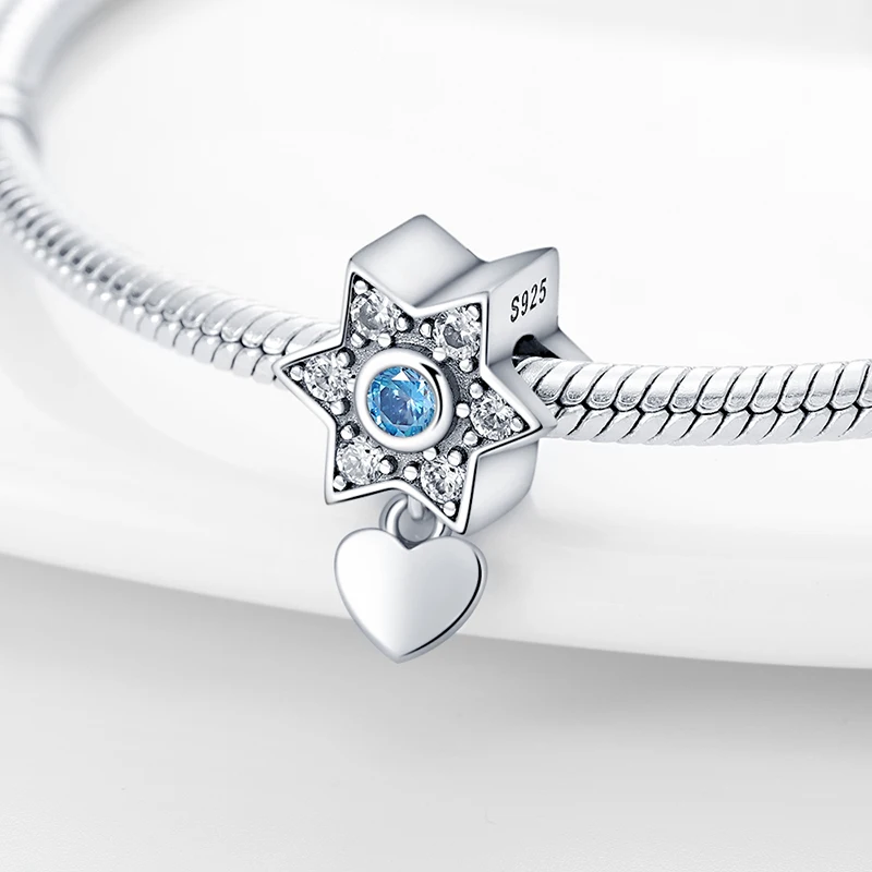 Charms Original 925 Sterling Silver Hexagram Six Points Heart Beads Fit Bracelet Diy Fine Gift Women Delicate Jewelry Accessory