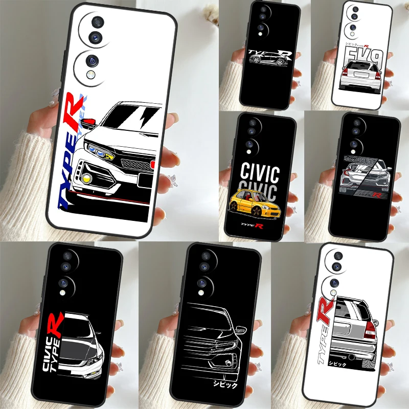 JDM Type R Civic Sport Car Case For Huawei P30 Lite P20 P40 P50 Pro Nova 5T P Smart 2019 Honor X8 50 70 X7 X9a Cover