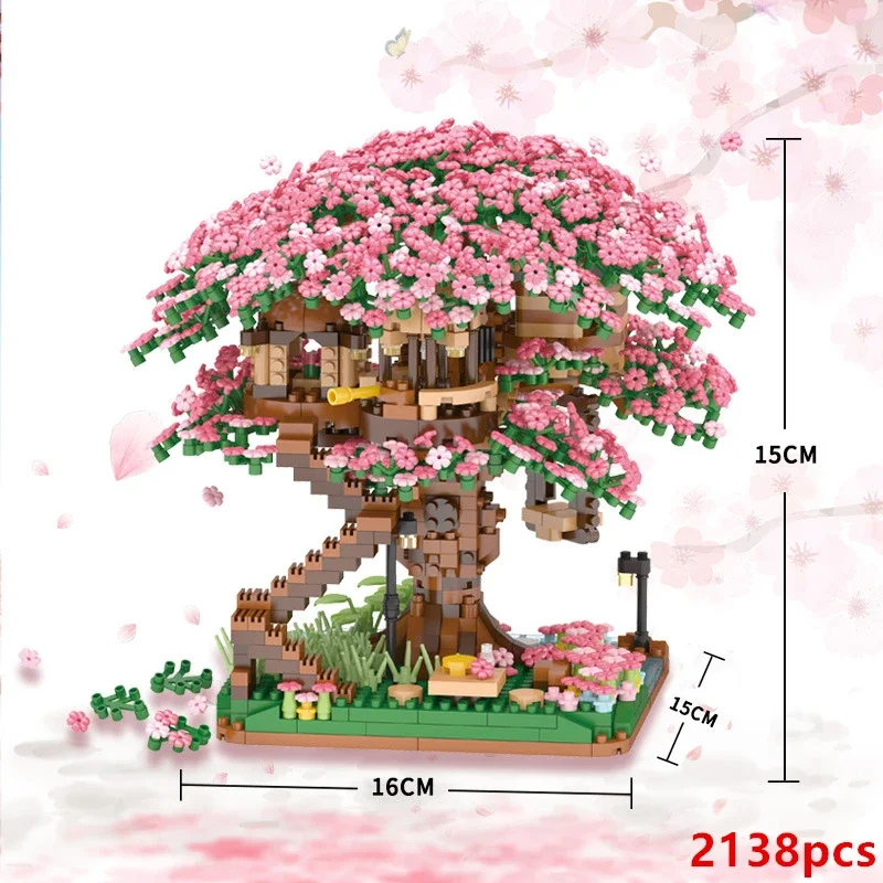 Décennie s de construction miniatures de maison d'arbre de fleur de cerisier pour des enfants, assemblage éducatif de bricolage, briques de construction, jouets de fleur pour des filles